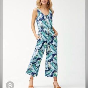 Tommy Bahama Leaf Print Jumpsuit in Blue and Green